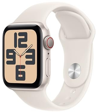 Apple Watch SE (2. Generation) GPS + Cellular 40 mm Smartwatch mit Aluminiumgehäuse in Polarstern und Sportarmband in Polarstern (M/L). Fitness und Schlaftracker, Unfallerkennung, Herzfrequenzmesser
