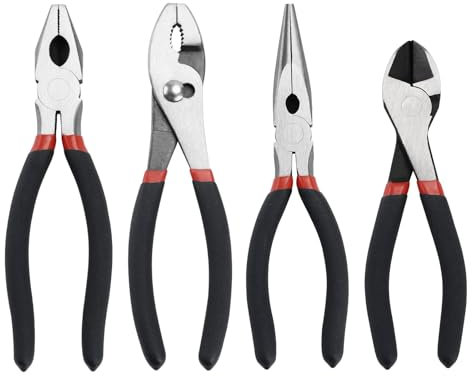 MFBJXC 4 Pack Precision Basics Pliers Set-8'' Slip Joint, Long Needle Nose Pliers, Lineman, And 7''Diagonal Pliers for DIY, Construction, Machinery, Home Maintenance and Garden Projects