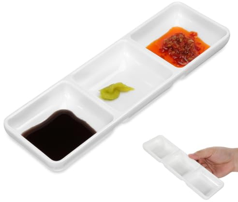 Ciieeo Sauce Dipping Tray Three-Grid Appetizer Plate for Seasonings Household Sauce Plates for Condiments Reusable Snack Serving Dish 8.66 X 2.76 X 0.79In for Parties and Table Service