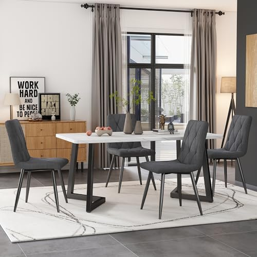 Ymkua Esstisch mit 4 Stühlen Set, 117x68x75 cm Rechteckiger Esstisch, Moderne Esszimmergruppe, Küche Esstisch Set, Esszimmerstuhl Küchenstuhl Set, Küchentisch Set für Wohnzimmer und Küche (Grau)