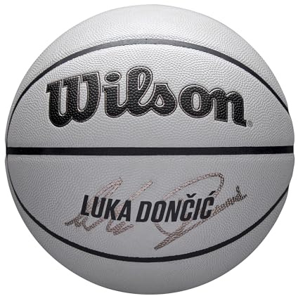Wilson NBA Player Icon UV Basketball, Dončić Design, Mit UV-Schutz und Pure Feel Textur, True Grip Beschichtung und zuverlässiger Bounce, Farbe: Grau, Größe: 7