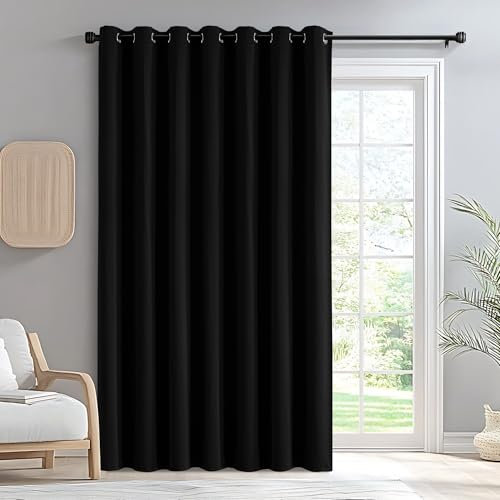 IGEMAEVE 100% Blackout Curtains for Bedroom Living Room, Sliding Door Curtains, Extra Wide Privacy Room Divider Grommet Thermal Insulated Drape for Patio Door Window (Black, 100W84L 1Panel)
