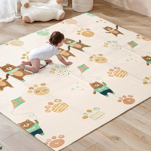 Treeboy 200x180cm Foldable Baby Play Mat,Large Thick Playmat Double-Sided,Baby Crawling Mat with Animal Design (Panda and Forest, 180x200cm)
