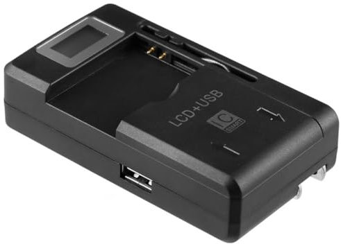 2in1 USB + CA100-240V Caricabatterie | Universale Caricabatterie per Telefono Cellulare per Batterie 32-50mm | Con Schermo LCD | Caricabatterie USB per Fotocamera DSLR Telefono Cellulare