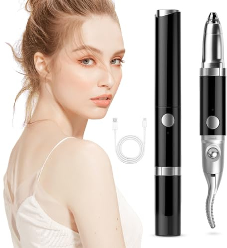 Rizador de pestañas 2 en 1 con calefacción, herramienta eléctrica para rizar pestañas, rizador de pestañas con 3 modos de temperatura, moldeador de pestañas calentable para todas las pestañas (negro)