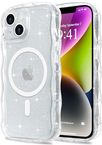 Pepmune für iPhone 14/13 Hülle Glitzer Kompatibel mit MagSafe, Clear | Transparent Wellenform Handyhülle. Wellen Design TPU Bumper Silikon Case. Stoßfest Schutzhülle für Mädchen.