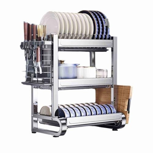 JUSHZ Escurreplatos sobre Fregadero Escurridor De Platos Escurre Platos Acero Inoxidable para Muebles De Cocina Grande Portacuchillos De Cocina Cesta para Cubiertos Multifunción (43x26.5x51cm,Silver)