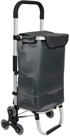 2iX Carrello per la spesa pieghevole con scala, sistema a 3 ruote e vano frigorifero, carrello della spesa pieghevole con funzione zaino, in alluminio da 40 l, colore: grigio
