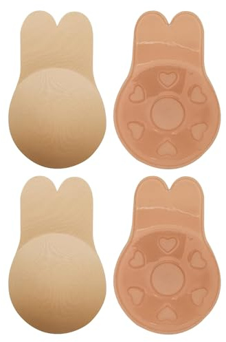 ZAIQUN 2 Pack Invisible Strapless Backless Rabbit Bra Reusable Lifting Bra Cups Backless Nipple Cover Adhesive Silicone