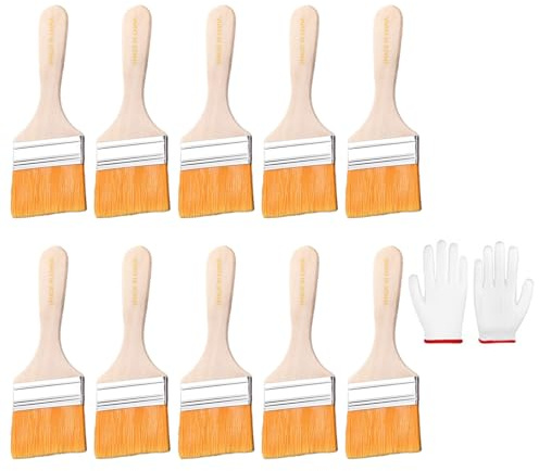 10Pcs Paint Brush Set Trim Painting Tools Soft Bristle Wood Handle With Gloves For Wall Cabinets Fence And Touching Up Dusting Brushes