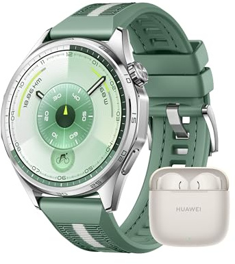 HUAWEI WATCH GT 6 46 mm Verde + FreeBuds SE 3 Beige, Smartwatch, Display AMOLED da 1,47 pollici, Fino a 21 giorni, Ciclismo, Oltre 100 Modalità Sportive, iOS e Android, Pagamento NFC, GPS