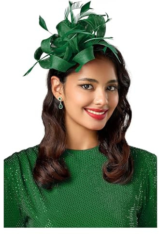 Eleganta kvinnor blomma fascinator pannband hatt bröllop cocktail fjädrar band te party fascinator hattar (grön)