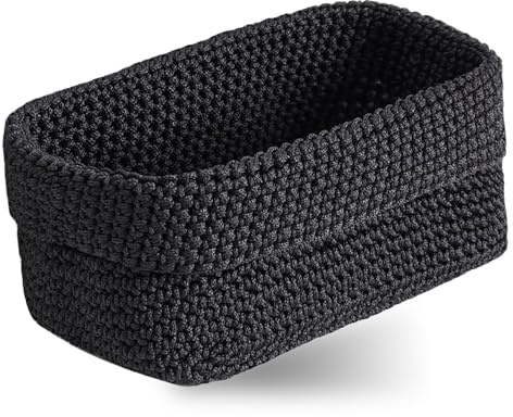 Aufbewahrungskorb, Handgewebter Häkelkorb Korb Schwarz Körbchen Aufbewahrung Aufbewahrung Badezimmer für Küche Wohnzimmer Handtuchkorb Kosmetik Strickkorb und Kinderzimmer Bücher