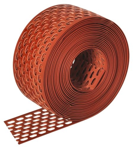 Traufenlüftungsgitter, Lüfungsband, Vogelschutzgitter, Lüftungsschutzgitter für Dachkonstruktion | PVC | 5-Meter-Rolle | Pack mit 10 Rollen (50 mm - rot)