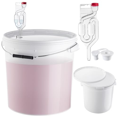 Set KADAX di secchi da 20L con gorgogliatore e tappo di gomma, contenitori per fermentazione in plastica con fondo di fermentazione e tappo, grande secchio con accessorio per fermentazione per la