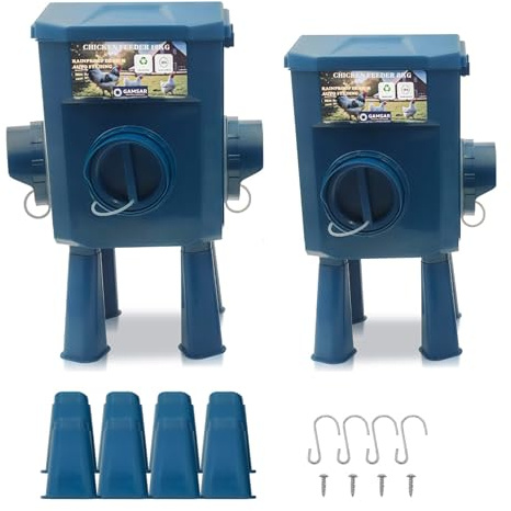 Kit 2 Futterautomaten Hühner 12KG/8KG – Anti-Verschwendung, 5 schädlingssichere Ports, Multi-Gehege, Schluss mit Futter-Konflikten, Regenschutzdeckel, Ideal für Mikro-Farmen & Hobbybetriebe, Robuste