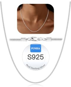 FUNEIA Argent Sterling 925 Collier pour Femmes Argent Largeur 1.5mm/2mm/3mm Étanche Collier Sans Pendentif Fine Chaîne Ras du Cou pour Maman FilleFemmes Hommes Bijoux Cadeaux 40/45/50/55cm