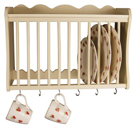 Elegant Brands Kitchen Plate Rack, buttermilk, Wall Mounted or suitable for Work Top Storage. Shelf above and hooks under, Traditional design from the Minack Range
