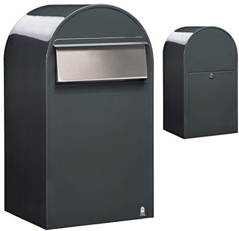 Bobi Grande B Briefkasten RAL 7016 grau, Klappe aus Edelstahl Zaunbriefkasten