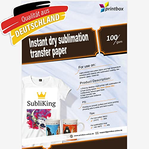 Subliking Light Lot de 100 feuilles de papier de sublimation pour textiles et solides Format A3