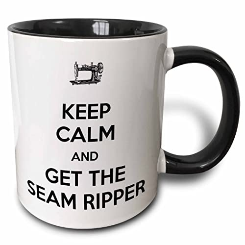 3dRose Keep Calm and Get The Seam Ripper White and Black Two Tone Mug, 1 Count (Pack of 1), Multicolor
