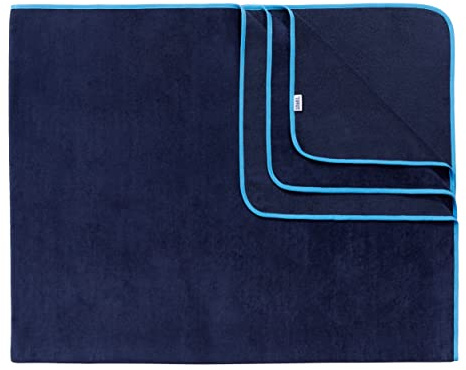 Sowel® Strandtuch XXL, 200x160 cm, Partner und Familien Badetuch, Groß, 100% Bio-Baumwolle, Flauschig, Frottee, Velours, Damen und Herren, Navy/Blau