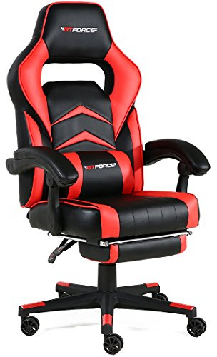 GTFORCE TURBO RECLINING SPORTS RACING GAMING OFFICE DESK PC CAR FAUX LEATHER CHAIR (Red)