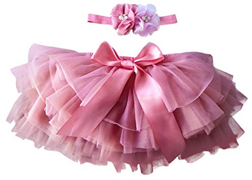 YONKOUNY Baby Mädchen Tutu Rock Prinzessin Tüllrock Minirock mit Blumen Stirnband Baby Ballettrock Prinzessin Tütü (Wassermelonenrot, 0-6 Monate)