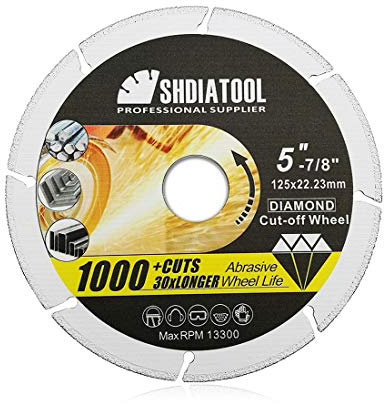 SHDIATOOL Disco diamantato da taglio in metallo, 125 mm per tubo in acciaio, ferro e tondo per cemento armato, in acciaio brasato a vuoto
