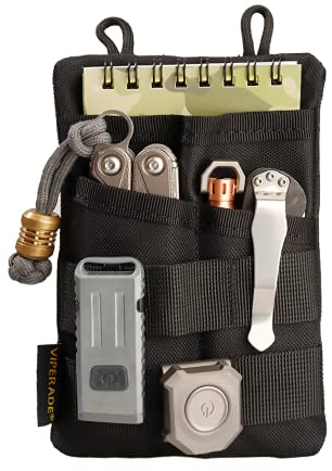 VIPERADE VE3 Tool Pouch Pocket Organizer, Nylon Tool Belt Pouch with 4 Pockets Tool Storage EDC Pouch for Flashlight/Pocket Knife, Tactical Pen, Notebook (Black)