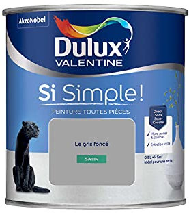 Dulux Valentine Peinture Si Simple Peinture Intérieure Toutes Pièces - Peinture Mur et Plafond, Porte et Plinthe - Couleur : Le Gris Foncé - 0,5 L