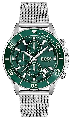 BOSS Montre Chronographe à Quartz pour homme Collection Admiral avec bracelet en aceir inoxydable, silicone ou en tissu en plastique issu des océans