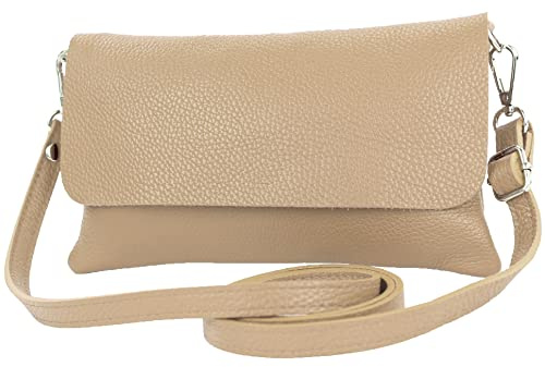 modamoda de T226 Damen Leder Clutch Umhängetasche Abendtasche Small handmade in Italy, Farbe:Taupe