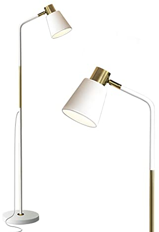 LALISU Stehlampe Industrielle Wohnzimmer Rustikale Bauernhaus Leselampe mit Metll Lampenshirm, Klassische Modern Standleuchte mit E27 LED Warmweiß Birne für Wohnzimmer, Schlafzimmer, Büro (Weiß)