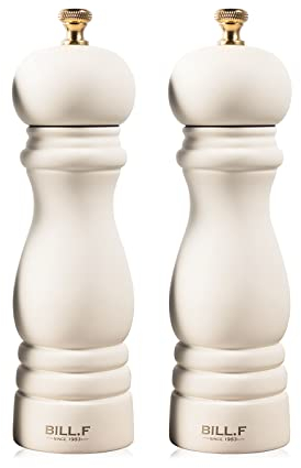 Bill.F Salz- und Pfeffermühlen-Set, Holz-Pfeffermühle, 2er-Set Manuelle Salz-Pfefferstreuer-Mühle, nachfüllbar, 7 Zoll (Milchweißes Set)