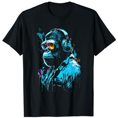 Monkey DJ mit Kopfhörer und Sonnenbrille Gorilla Musikfan T-Shirt