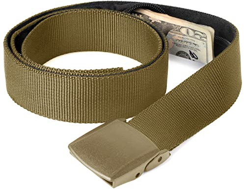 LEACOOLKEY Cintura per denaro da uomo per sicurezza da viaggio nylon militare tattica cintura da uomo Cashsafe borsa nascosta, D-marrone., Passform Taille 81-101cm(Gürtellänge 125cm)