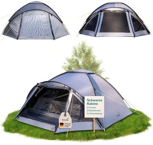 Skandika Kuppelzelt Dale | Zelt 3-4 Personen, Sleeper Technologie, Schwarz Kabine, wasserdicht 3000 mm, 2 Eingänge, Moskitonetz, leichtes Trekkingzelt | Festivalzelt