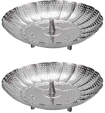 2 piezas de vaporera, vaporizador de verduras, de acero inoxidable, cesta plegable para cocinar al vapor para frutas y verduras, ollas y diferentes cocinas