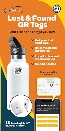 Comeback Tag Lost and Found QR Labels | Scannable QR Code Adhesive Labels for Devices, Laptops, Water Bottles, Keys, Wireless Earbuds, Sports Equipment and More | No App or Subscription Required