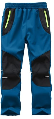 Zzkouine Kinder Softshellhose Schneehose Thermohose Hosen Jungen Mädchen Winterhose Outdoorhose Wanderhose, Blau/Schwarz 134-140