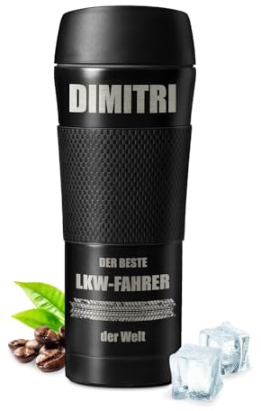 Maverton Kaffeebecher mit Gravur 450 ml - Reisebecher mit Anti-Rutsch-Griff und Quick-Press-Verschluss - Thermobecher Edelstahl auslaufsicher 100% dicht - für Männer zum Geburtstag - schwarz - Fahrer