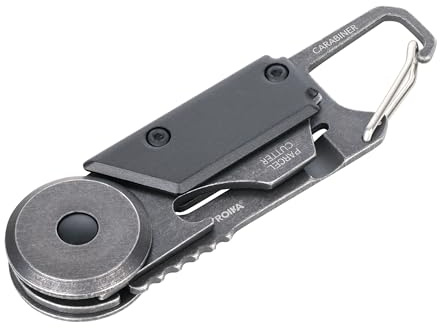 Mini-Werkzeug mit 5 Funktionen – EGON – Paketmesser – Karabinerhaken – kleine Sägeklinge – 420 Edelstahl, Aluminium – schwarz, stonewash – TROIKA Original
