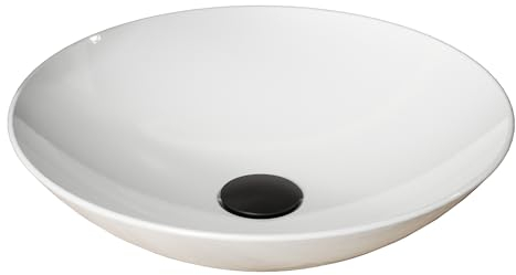 Aqua Bagno Waschbecken in weiß, Aufsatzwaschbecken aus Keramik, Badezimmer, rund & ohne Hahnloch, 40cm