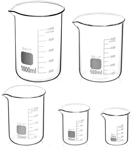 QWORK® 5 Pcs Graduated Borosilicate Glass Beaker 50ml 100ml 250ml 500ml 1000ml Set for Science Lab Kitchen