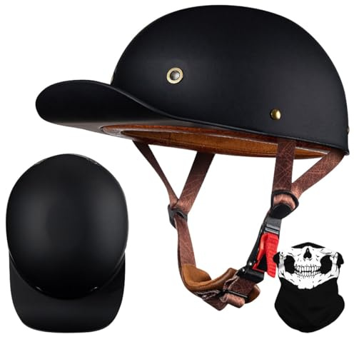 RQTEUYE Vintage Motorrad Baseball Cap Halbhelme, Retro Jethelm Halbschalenhelm mit ECE Zulassung mit Schnellverschluss für Scooter Cruiser Chopper Herren Damen Motorradhelm M-XXL