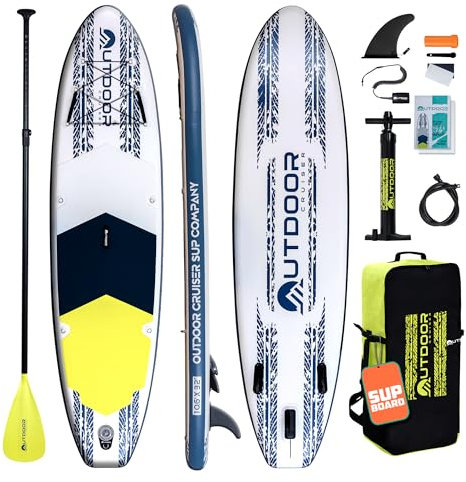 Outdoor Crusier Aufblasbares Stand Up Paddle Board, Ultra Tragbar & Leicht, Breites Stabiles Rutschfestes Design, Komplettes SUP-Zubehör, Drop-Stitch-Material