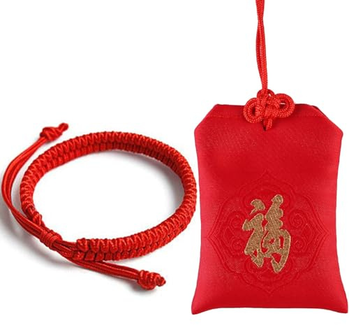 FOJIIUOK Buddhist lyckoarmband rött armband Lucky flätad vänskapsarmband lyckoarmband handgjorda rött tibetanskt lyckoarmband, justerbar storlek, presenter till vänner och par 2 stycken, 16.5-21.5 cm