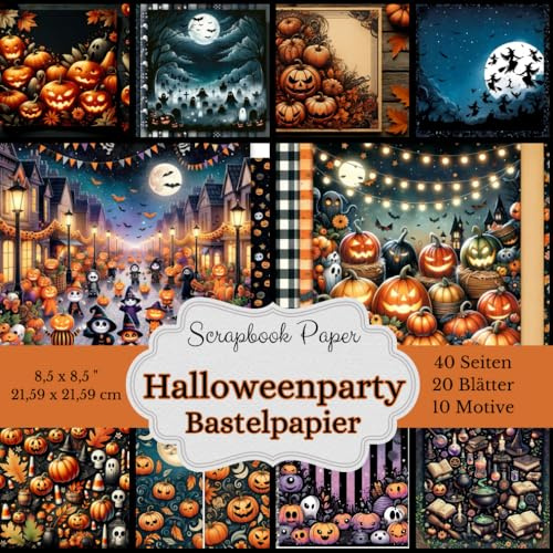 Scrapbook-Papierkollektion: Halloweenparty: Diese farbenfrohe Kollektion ist vollgepackt mit niedlichen Halloween-Motiven. 20 Bastelpapiere (10 ... 2x) Format: 8,5 x 8,5 Zoll (21,59 x 21,59 cm)