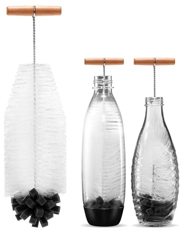 vinlley Die 35 cm Bürste ist ideal für Sodastream-Glas- und Duo-Kunststoffflaschen. Sie hat Harte Borsten und einen weichen Schwamm, reinigt kraftvoll, ohne die Flasche zu beschädigen, 2Pack